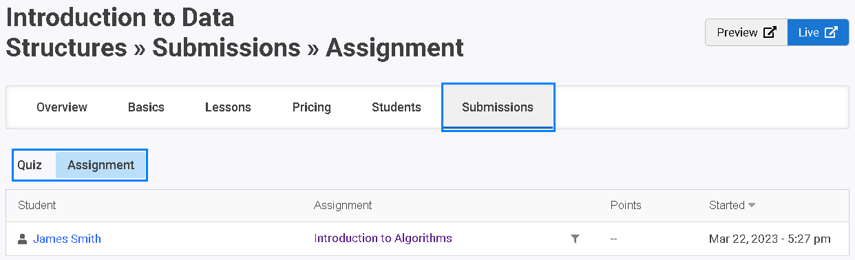 1-AddOnAssignments_RecordedClass_SubmissionsTab.png