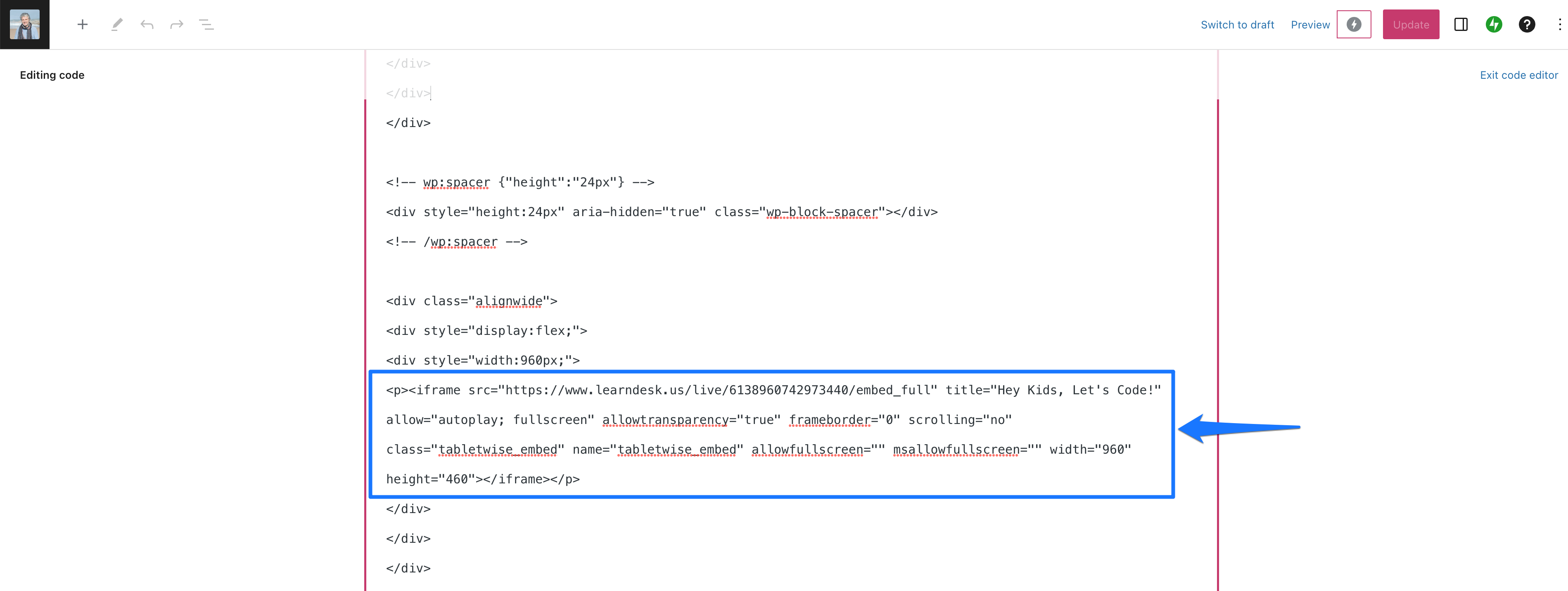 6A-EmbedClassInWordPressWebsite.png